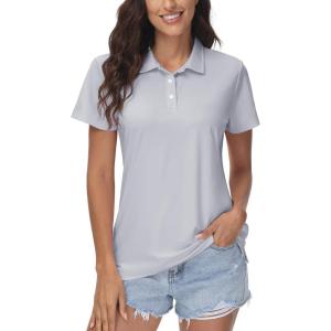 imageMAGCOMSEN Womens Polos Golf Shirts Short Sleeve Collared Shirt Women Quick Dry Fit UPF 50 Tennis Work Athletic TopsLight Grey