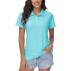 imageMAGCOMSEN Womens Polos Golf Shirts Short Sleeve Collared Shirt Women Quick Dry Fit UPF 50 Tennis Work Athletic TopsLight Lake Blue