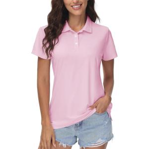 imageMAGCOMSEN Womens Polos Golf Shirts Short Sleeve Collared Shirt Women Quick Dry Fit UPF 50 Tennis Work Athletic TopsLight Pink