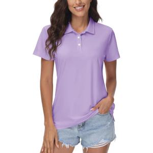 imageMAGCOMSEN Womens Polos Golf Shirts Short Sleeve Collared Shirt Women Quick Dry Fit UPF 50 Tennis Work Athletic TopsLight Purple