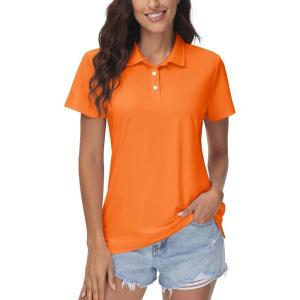 imageMAGCOMSEN Womens Polos Golf Shirts Short Sleeve Collared Shirt Women Quick Dry Fit UPF 50 Tennis Work Athletic TopsOrange