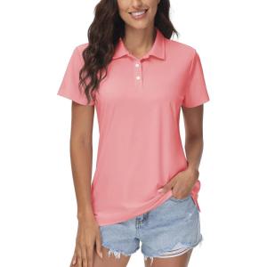 imageMAGCOMSEN Womens Polos Golf Shirts Short Sleeve Collared Shirt Women Quick Dry Fit UPF 50 Tennis Work Athletic TopsPink