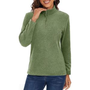 imageMAGCOMSEN Womens Quarter Zip Pullover Polar Fleece Jacket Soft Lightweight Sweatshirts Long Sleeve Warm TopsArmy Green