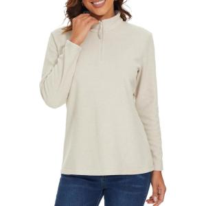 imageMAGCOMSEN Womens Quarter Zip Pullover Polar Fleece Jacket Soft Lightweight Sweatshirts Long Sleeve Warm TopsBeige