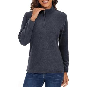 imageMAGCOMSEN Womens Quarter Zip Pullover Polar Fleece Jacket Soft Lightweight Sweatshirts Long Sleeve Warm TopsBlack