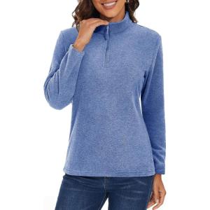 imageMAGCOMSEN Womens Quarter Zip Pullover Polar Fleece Jacket Soft Lightweight Sweatshirts Long Sleeve Warm TopsGrey Blue