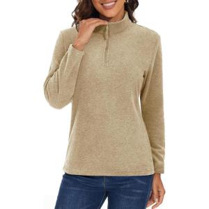 imageMAGCOMSEN Womens Quarter Zip Pullover Polar Fleece Jacket Soft Lightweight Sweatshirts Long Sleeve Warm TopsKhaki
