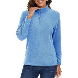 imageMAGCOMSEN Womens Quarter Zip Pullover Polar Fleece Jacket Soft Lightweight Sweatshirts Long Sleeve Warm TopsLight Blue