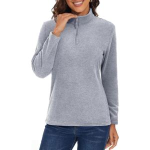 imageMAGCOMSEN Womens Quarter Zip Pullover Polar Fleece Jacket Soft Lightweight Sweatshirts Long Sleeve Warm TopsLight Grey