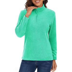 imageMAGCOMSEN Womens Quarter Zip Pullover Polar Fleece Jacket Soft Lightweight Sweatshirts Long Sleeve Warm TopsMint Green