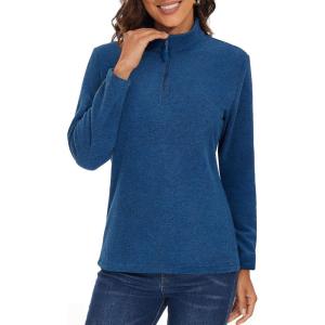 imageMAGCOMSEN Womens Quarter Zip Pullover Polar Fleece Jacket Soft Lightweight Sweatshirts Long Sleeve Warm TopsNavy