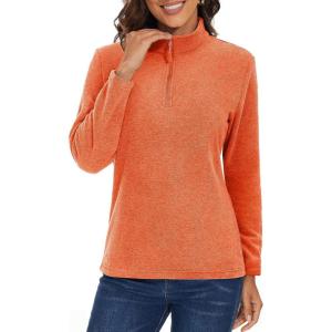 imageMAGCOMSEN Womens Quarter Zip Pullover Polar Fleece Jacket Soft Lightweight Sweatshirts Long Sleeve Warm TopsOrange