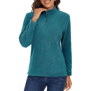 imageMAGCOMSEN Womens Quarter Zip Pullover Polar Fleece Jacket Soft Lightweight Sweatshirts Long Sleeve Warm TopsPeacock Blue
