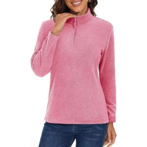 imageMAGCOMSEN Womens Quarter Zip Pullover Polar Fleece Jacket Soft Lightweight Sweatshirts Long Sleeve Warm TopsPink