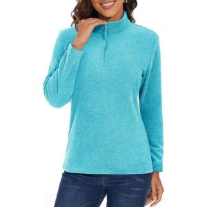 imageMAGCOMSEN Womens Quarter Zip Pullover Polar Fleece Jacket Soft Lightweight Sweatshirts Long Sleeve Warm TopsWater Blue
