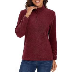 imageMAGCOMSEN Womens Quarter Zip Pullover Polar Fleece Jacket Soft Lightweight Sweatshirts Long Sleeve Warm TopsWine Red