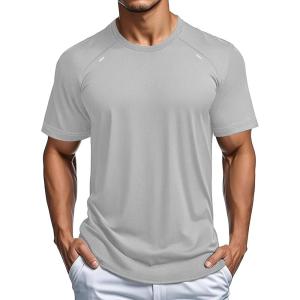 imageMAGCOMSEN Mens Dry Fit Shirts Mesh Short Sleeve Athletic Lightweight Workout Performance Hiking ShirtLightgray