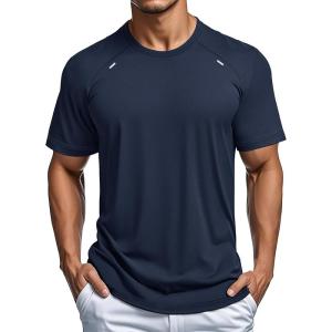 imageMAGCOMSEN Mens Dry Fit Shirts Mesh Short Sleeve Athletic Lightweight Workout Performance Hiking ShirtNavy