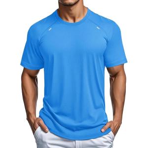 imageMAGCOMSEN Mens Dry Fit Shirts Mesh Short Sleeve Athletic Lightweight Workout Performance Hiking ShirtSkyblue