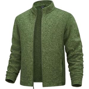 imageMAGCOMSEN Mens Fleece Full Zip Jacket Lightweight Stand Collar Jackets Soft Warm Windproof Casual Coats with Zipper PocketsArmy Green