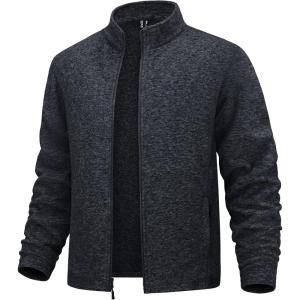 imageMAGCOMSEN Mens Fleece Full Zip Jacket Lightweight Stand Collar Jackets Soft Warm Windproof Casual Coats with Zipper PocketsBlack
