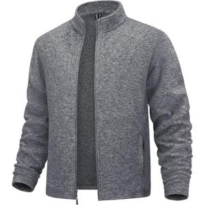 imageMAGCOMSEN Mens Fleece Full Zip Jacket Lightweight Stand Collar Jackets Soft Warm Windproof Casual Coats with Zipper PocketsDark Grey