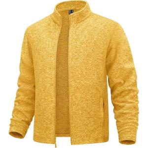 imageMAGCOMSEN Mens Fleece Full Zip Jacket Lightweight Stand Collar Jackets Soft Warm Windproof Casual Coats with Zipper PocketsGinger