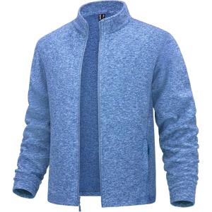 imageMAGCOMSEN Mens Fleece Full Zip Jacket Lightweight Stand Collar Jackets Soft Warm Windproof Casual Coats with Zipper PocketsGrey Blue
