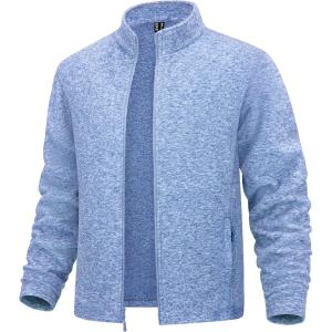 imageMAGCOMSEN Mens Fleece Full Zip Jacket Lightweight Stand Collar Jackets Soft Warm Windproof Casual Coats with Zipper PocketsLight Blue