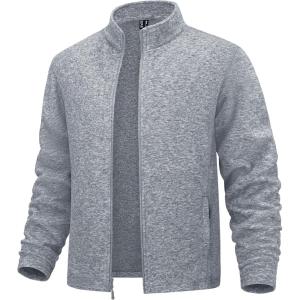 imageMAGCOMSEN Mens Fleece Full Zip Jacket Lightweight Stand Collar Jackets Soft Warm Windproof Casual Coats with Zipper PocketsLight Grey