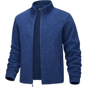 imageMAGCOMSEN Mens Fleece Full Zip Jacket Lightweight Stand Collar Jackets Soft Warm Windproof Casual Coats with Zipper PocketsMedium Blue