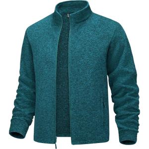 imageMAGCOMSEN Mens Fleece Full Zip Jacket Lightweight Stand Collar Jackets Soft Warm Windproof Casual Coats with Zipper PocketsPeacock Blue