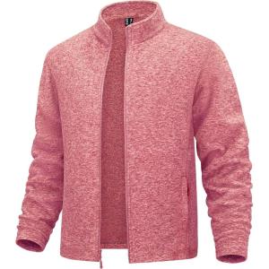 imageMAGCOMSEN Mens Fleece Full Zip Jacket Lightweight Stand Collar Jackets Soft Warm Windproof Casual Coats with Zipper PocketsPink