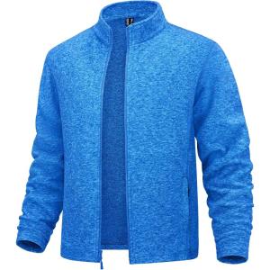 imageMAGCOMSEN Mens Fleece Full Zip Jacket Lightweight Stand Collar Jackets Soft Warm Windproof Casual Coats with Zipper PocketsSea Blue