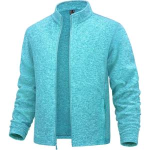 imageMAGCOMSEN Mens Fleece Full Zip Jacket Lightweight Stand Collar Jackets Soft Warm Windproof Casual Coats with Zipper PocketsWater Blue