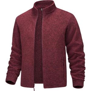 imageMAGCOMSEN Mens Fleece Full Zip Jacket Lightweight Stand Collar Jackets Soft Warm Windproof Casual Coats with Zipper PocketsWine Red