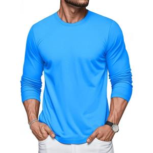 imageMAGCOMSEN Mens Long Sleeve Shirts Cotton Crew Neck T Shirt Solid Casual Shirt Lightweight Work Tee ShirtsAzure Blue