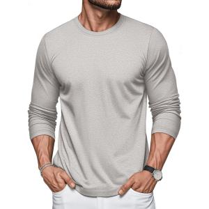 imageMAGCOMSEN Mens Long Sleeve Shirts Cotton Crew Neck T Shirt Solid Casual Shirt Lightweight Work Tee ShirtsBeige