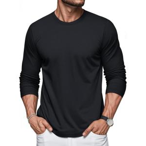 imageMAGCOMSEN Mens Long Sleeve Shirts Cotton Crew Neck T Shirt Solid Casual Shirt Lightweight Work Tee ShirtsBlack