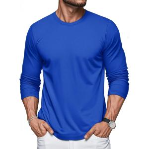 imageMAGCOMSEN Mens Long Sleeve Shirts Cotton Crew Neck T Shirt Solid Casual Shirt Lightweight Work Tee ShirtsBright Blue