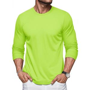 imageMAGCOMSEN Mens Long Sleeve Shirts Cotton Crew Neck T Shirt Solid Casual Shirt Lightweight Work Tee ShirtsFl Green