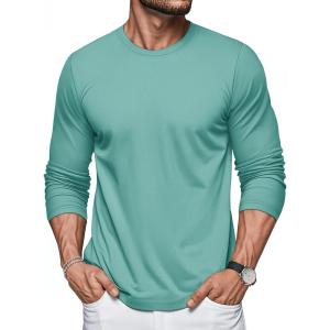 imageMAGCOMSEN Mens Long Sleeve Shirts Cotton Crew Neck T Shirt Solid Casual Shirt Lightweight Work Tee ShirtsGrey Green