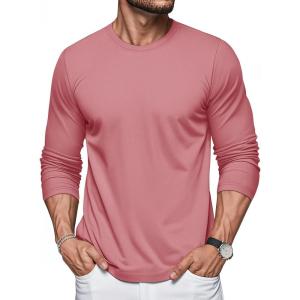imageMAGCOMSEN Mens Long Sleeve Shirts Cotton Crew Neck T Shirt Solid Casual Shirt Lightweight Work Tee ShirtsGrey Pink