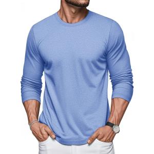 imageMAGCOMSEN Mens Long Sleeve Shirts Cotton Crew Neck T Shirt Solid Casual Shirt Lightweight Work Tee ShirtsLight Blue