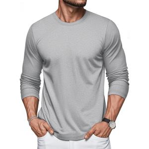 imageMAGCOMSEN Mens Long Sleeve Shirts Cotton Crew Neck T Shirt Solid Casual Shirt Lightweight Work Tee ShirtsLight Heather