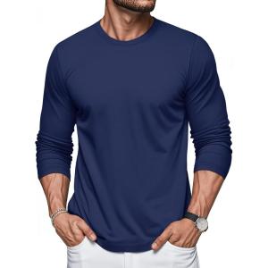 imageMAGCOMSEN Mens Long Sleeve Shirts Cotton Crew Neck T Shirt Solid Casual Shirt Lightweight Work Tee ShirtsNavy