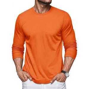 imageMAGCOMSEN Mens Long Sleeve Shirts Cotton Crew Neck T Shirt Solid Casual Shirt Lightweight Work Tee ShirtsOrange