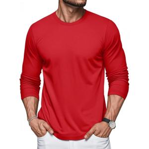 imageMAGCOMSEN Mens Long Sleeve Shirts Cotton Crew Neck T Shirt Solid Casual Shirt Lightweight Work Tee ShirtsTomato Red