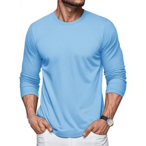 imageMAGCOMSEN Mens Long Sleeve Shirts Cotton Crew Neck T Shirt Solid Casual Shirt Lightweight Work Tee ShirtsWaterfall Blue