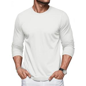 imageMAGCOMSEN Mens Long Sleeve Shirts Cotton Crew Neck T Shirt Solid Casual Shirt Lightweight Work Tee ShirtsWhite